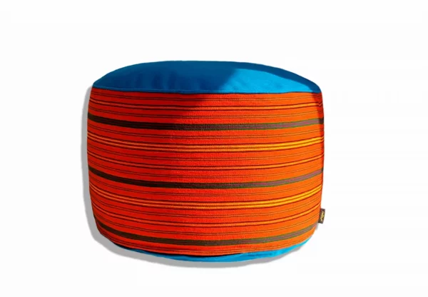Woolen striped orange teal pouf